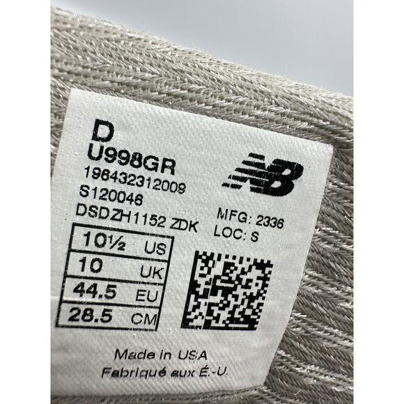 sz 10.5 New Balance 998 Core Made in USA Grey Silver Athletic Shoes U998GR Men - Picture 5 of 5